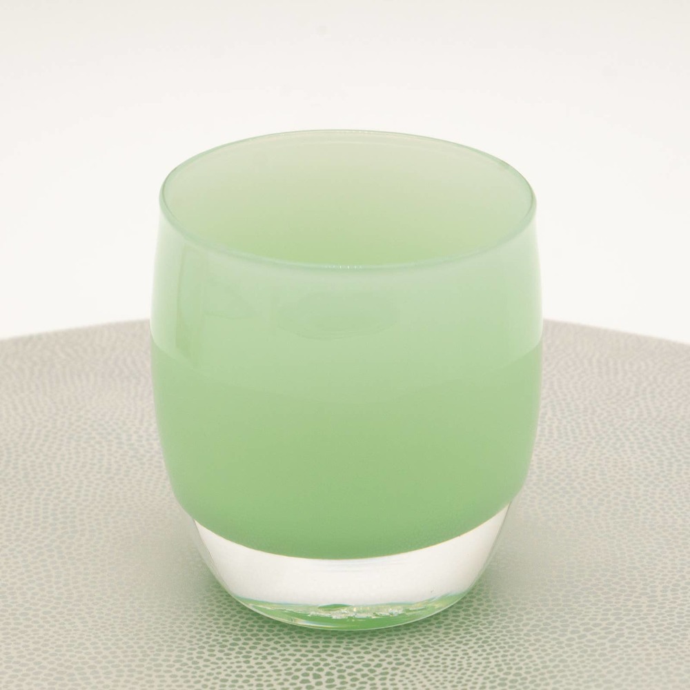 Seafoam green glassybaby "Thank You" pre-triskelion handblown candle votive